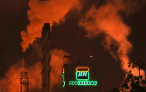 File photo of a Petrobras logo in a refinery in Cubatao