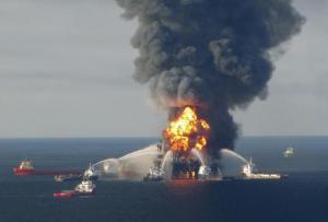 Fire boat response crews battle the blazing remnants of the offshore oil rig Deepwater Horizon, off Louisiana, in this April 21, 2010 file handout image.  REUTERS/U.S. Coast Guard/Files/Handout